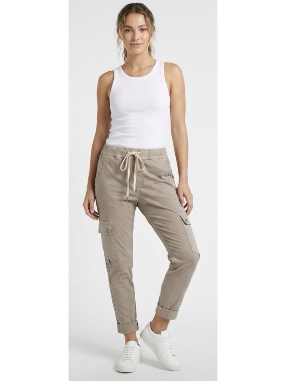 New Venti6 Taupe Stretch Pull On Utility Cargo Joggers Pants -Made in Italy